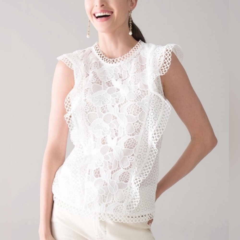 Elegant White Lace Flutter Sleeve Top - Picture 2 of 9